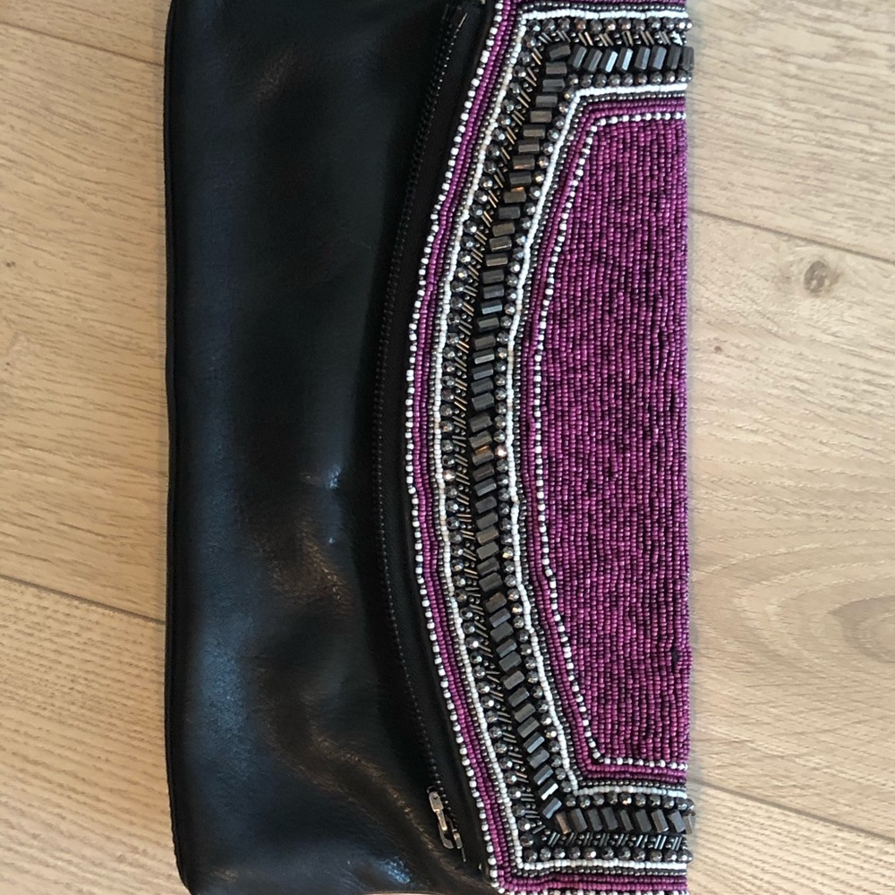 Purple Black Beaded Vince Camuto leather clutch